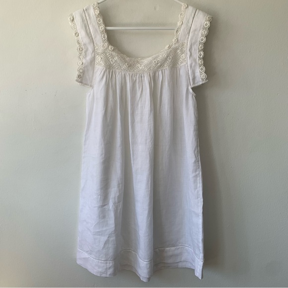 Doen Almadia Ramie Lace Square Neck Short Sleeve Mini Dress Salt - Picture 7 of 14